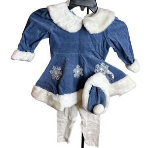 ❤️Sweet kids Christmas corduroy embroidered Santa dress w/matching hat & Lggngs
